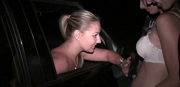  Extreme PUBLIC foursome with big boobs star Krystal Swift through the car window